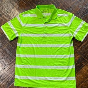 Nike Neon Green and White Striped Polo Shirt